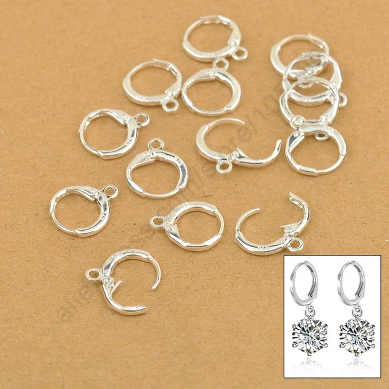 Wholesale Genuine 925 Sterling Silver Hoop Lever Back Ear DIY Drop Earring 50 PCS/Lot 13MM Handmade Jewelry Findings