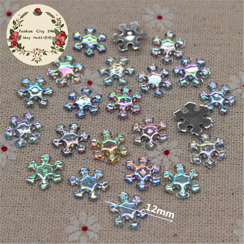 200 pz 12mm Forma di Fiocco di neve Lucido AB Acrilico Strass Flatback Cabochon DIY Decorativo del Mestiere di Scrapbooking Accessori