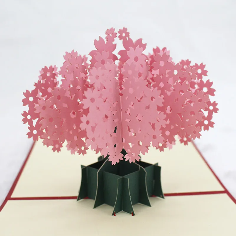 Love Card Romantic Cherry Blossom Tree Card 3D Handmade Paper Thanksgiving Mother's Day Letter Paper Wishing Love Wedding Card