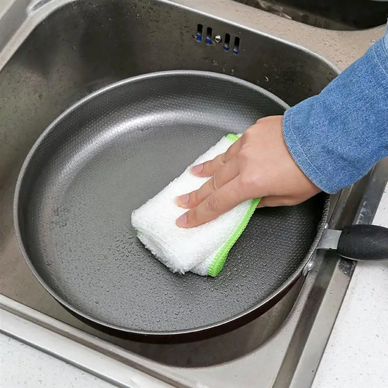 5PCS Eco-Friendly Bamboo Fiber Cleaning Rag Thick Absorbent Hand Towel Kitchen Oil-Free Lint Wash Cloth Dish Cloth For Home