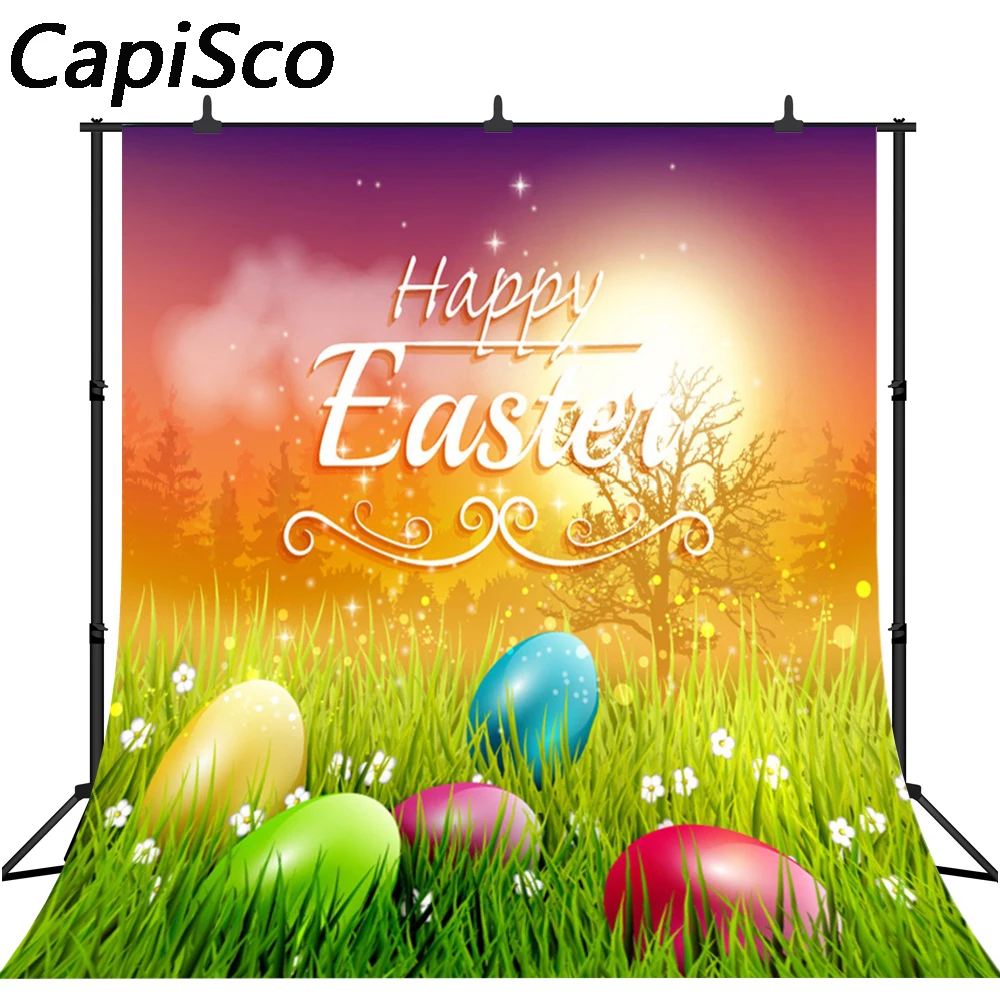

Capisco Happy Easter Day Theme Green Grass Children Photo Background Vinyl Cloth Photography Backdrops for Photo Studio