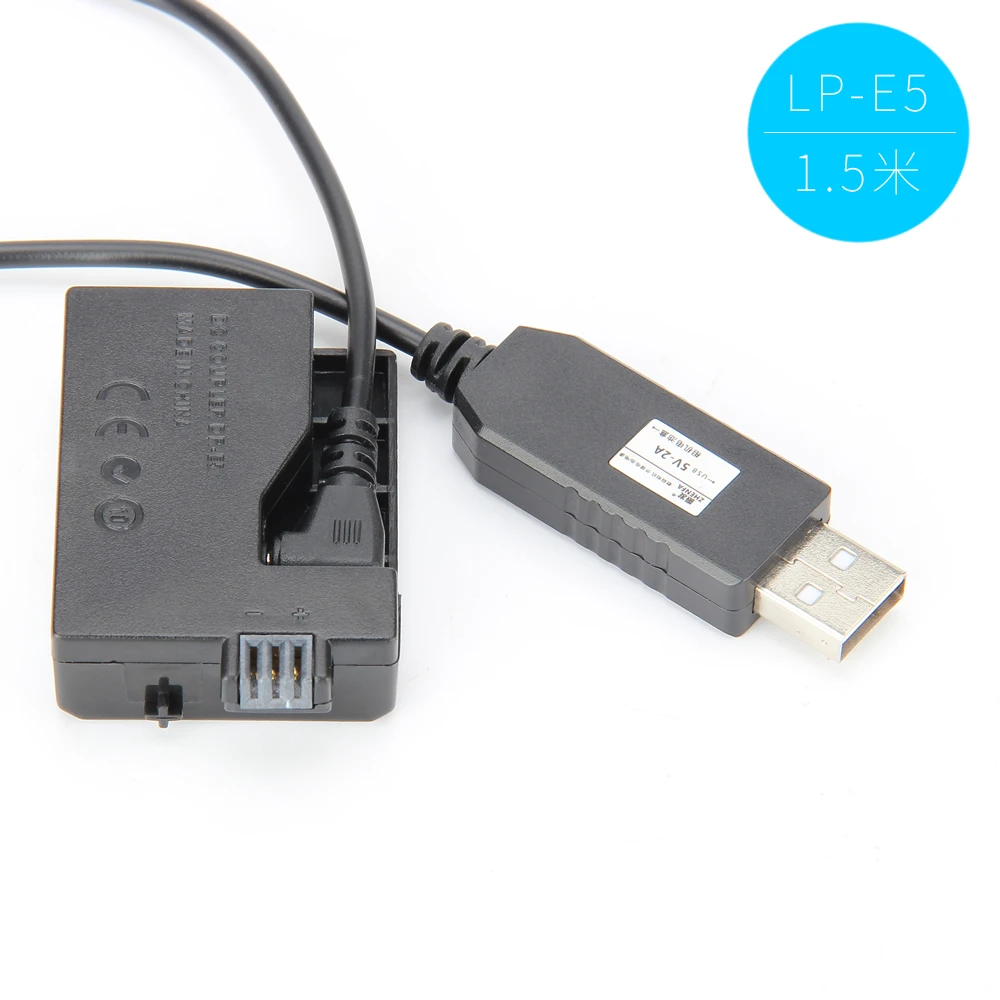 5V USB ACK-E5 Drive Cable Power adapter LP-E5 dummy battery DR-E5 DC Coupler grip for Canon EOS 450D 500D 1000D XS XSi T1i