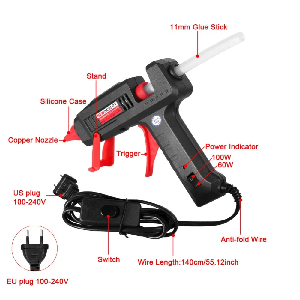 Imagem -02 - Newacalox-hot Melt Industrial Glue Gun Sticks Faça Você Mesmo Arts Repair Tool ue Eua 60w 100w 11 mm 1pc