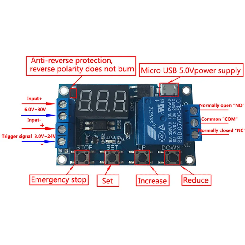 1 Channel 5V Relay Module Time Delay Relay Module Trigger OFF / ON Switch Timing Cycle 999 minutes for Arduino Relay Board Rele