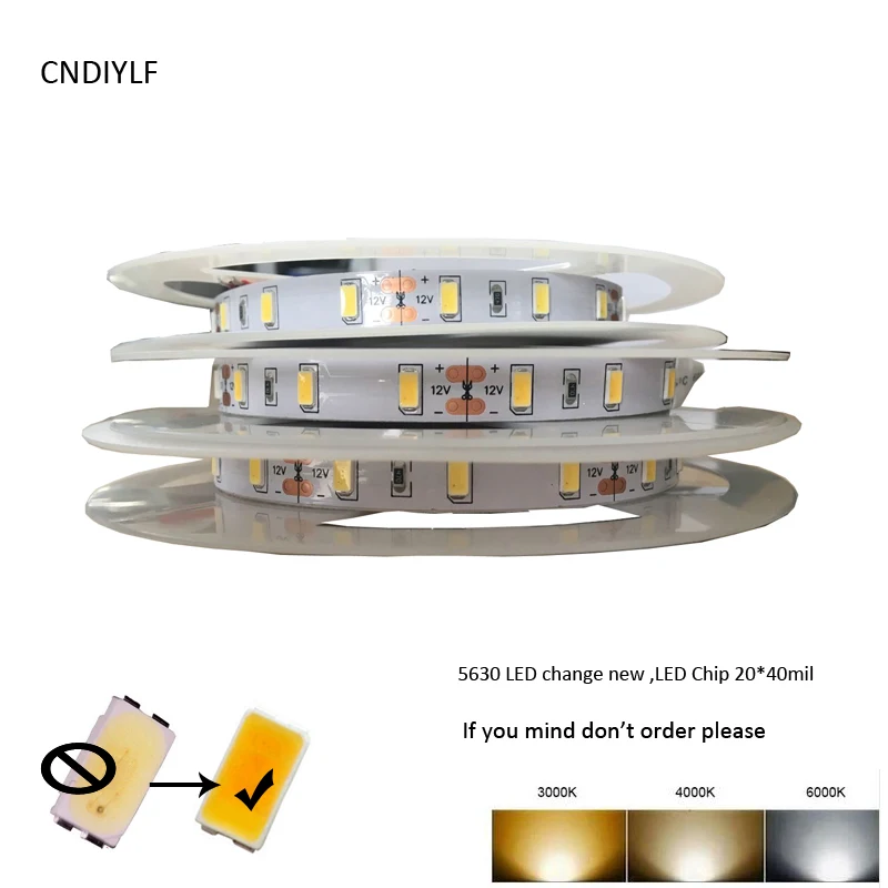 2017 New CRI 80+ Seoul 55lm  5630 SMD LED ,Nature Warm Cool White Daylight Non Waterproof DC12V LED Strip 60LED/m