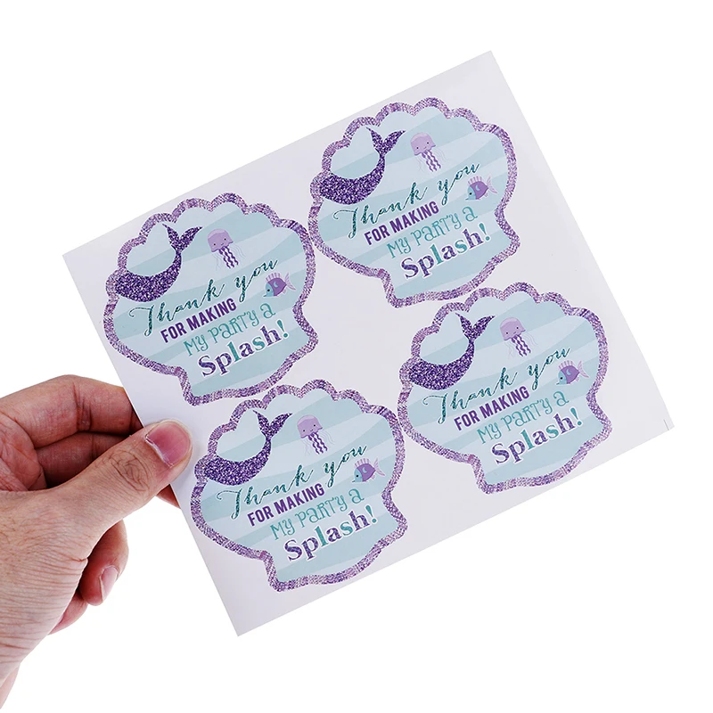 40pcs/pack Party Thank You Mermaid Design Sticker Sea Shell Label Favors Mermaid Party  Birthday Party Decorations