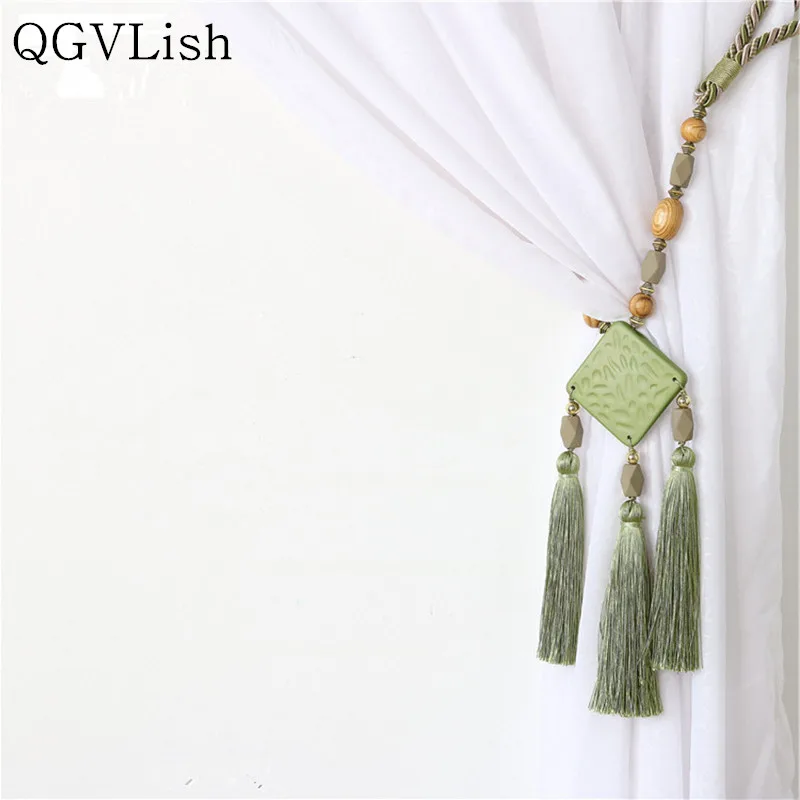 

QGVLish 2Pcs National Curtain Tassel Fringe Ropes Hanging Belt Brush Tiebacks Curtain Buckles Clasp Straps Curtain Accessories