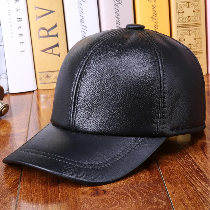 Genuine Cow Leather Baseball Caps Cowhide Men\'s Genuine Leather Baseball Hat Leisure Hat Adjustable B-7256