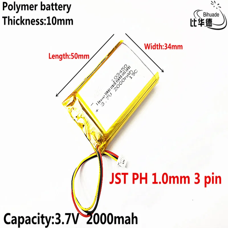 JST PH 1.0mm 3 pin dobrej jakości 3.7 V bateria litowa na początku 103450 roku 2000 mAh reflektor GPS navigator ogólne polimerowe baterie