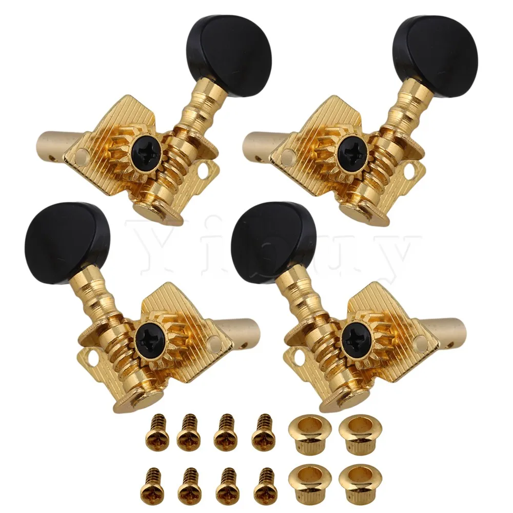 Yibuy Gold-plated 2R2L Tuning Peg Machine Head TUNERS for UKULELE Concave Button