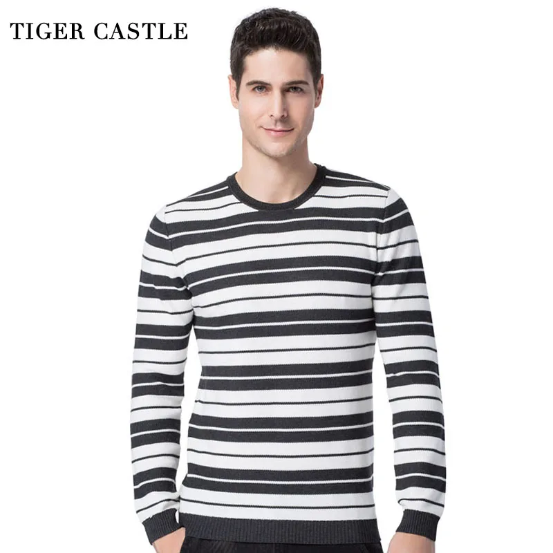 

TIGER CASTLE Men Pullovers Sweater Fashion Male Long Sleeve Striped Knitted Sweaters Casual Brand Mens Slim Fit Quality Knitwear