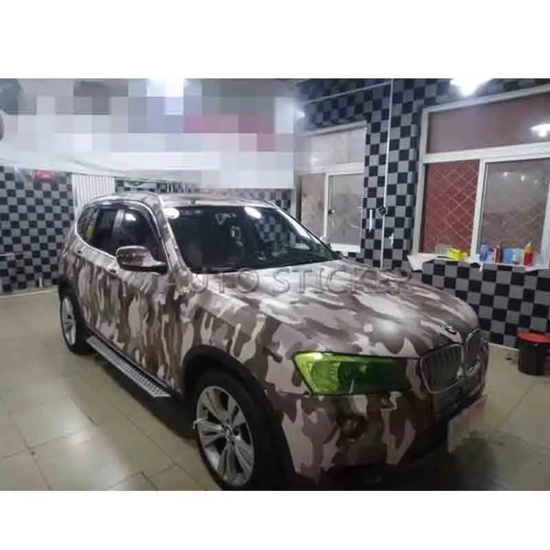 

5/10/15/20/25/30m*1.52m Coffee Brown Camo Vinyl Car Wrap Snow Camouflage Film with air free for boat / Truck Vehicle