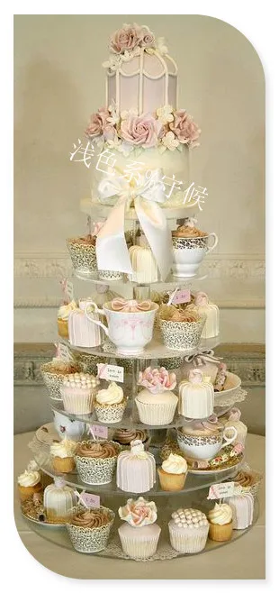 

HOT!Free Shipping!High Quality 6 Tier Clear Circle Acrylic Maypole Cupcake Stand Wedding Cake Display Stand decoration