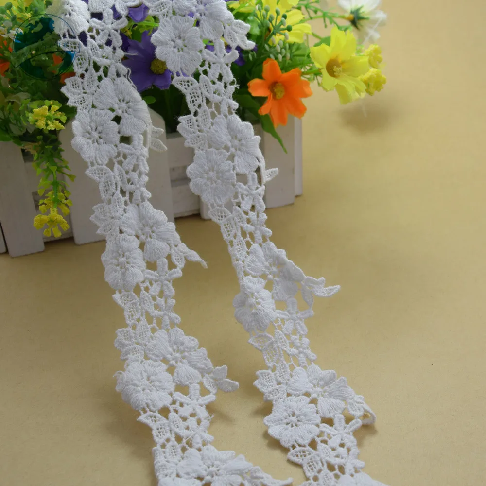 5cm White Cotton Embroid Lace Sewing Ribbon Guipure African Lace Fabric Trim Warp Knitting DIY Garment Accessories#3266