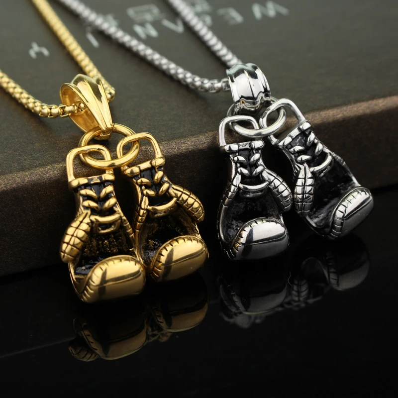 Hip Hop  Couple Biker Boxing gloves design Pendant Necklace Gold Silver Color boxing glove charm Jewelry initial necklace