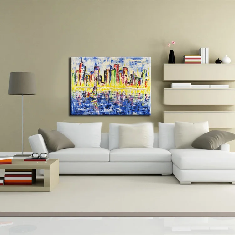 Skills Artist Hand-painted High Quality Modern Abstract Landscape Oil Painting On Canvas Abstract Building Oil Painting