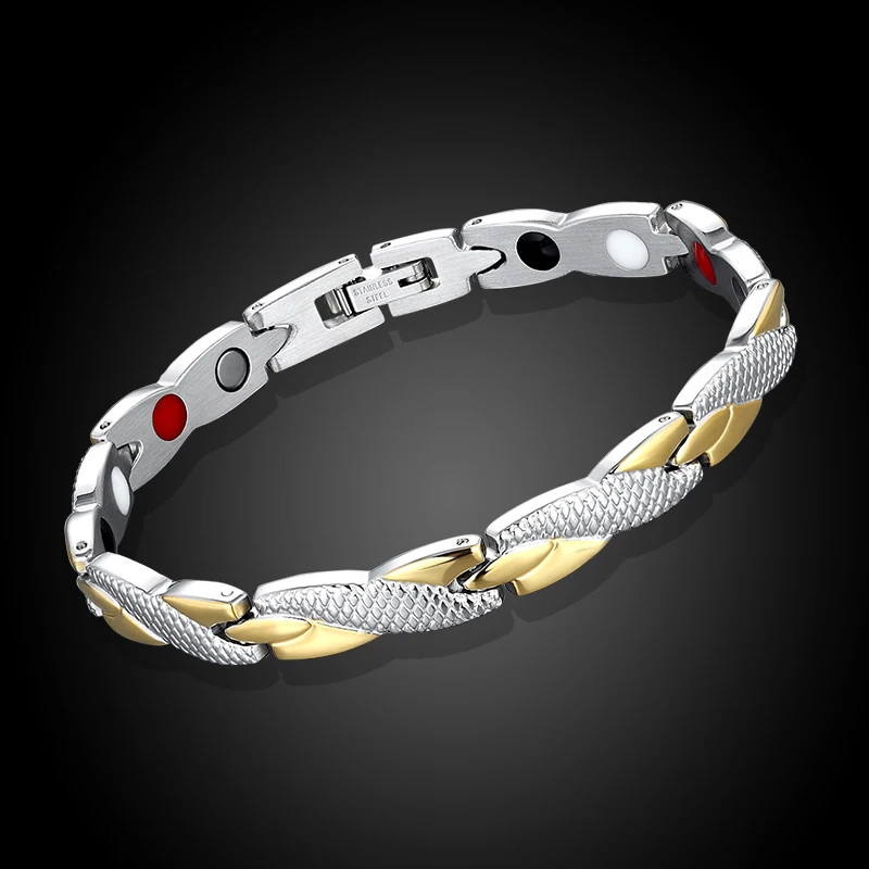 

Trend Magnetic Energy Stainless Steel Couple Bracelet Golden Chain Men Bangle For Women Lover Gift Simplicity Hand Jewelry Gifts