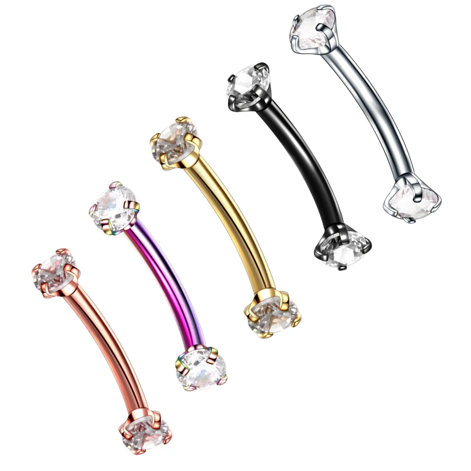 1PC Surgical Steel Curved Barbell Colorful Crystal Zircon Eyebrow Ring Piercing Barbell Lip Ring Snug Daith Helix Rook Earring