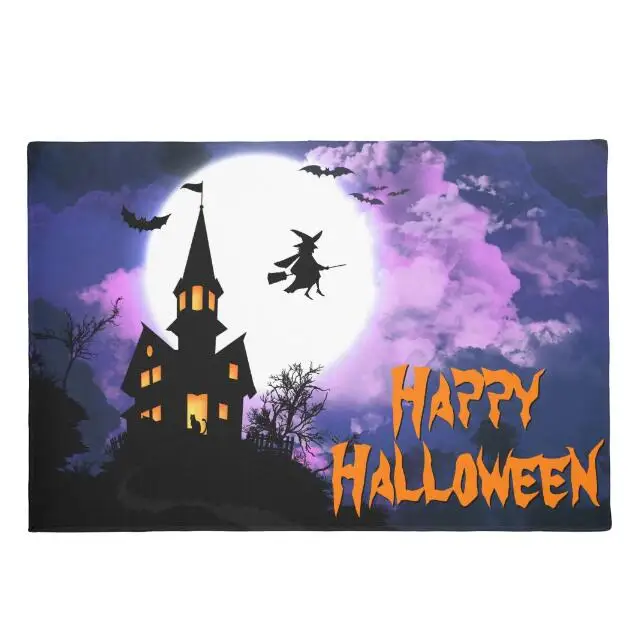 New Novelty Funny Haunted House Door Mat Happy Halloween Welcome Doormats Flying Witch Bats Full Moon Scary Decor Halloween Gift