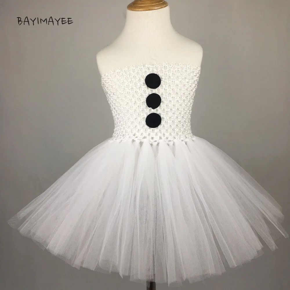 Cute Girls White Snowman Tutu Dress Baby 2Layers Crochet Tulle Dress Kids Custom Cosplay Tutu Children Birthday Party Dresses