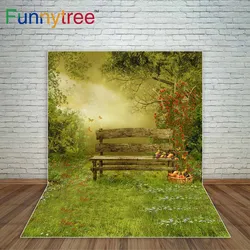 Funnytree vintage wooden bench in a village orchard backdrop fruit trees photographic background photocall photo backdrop