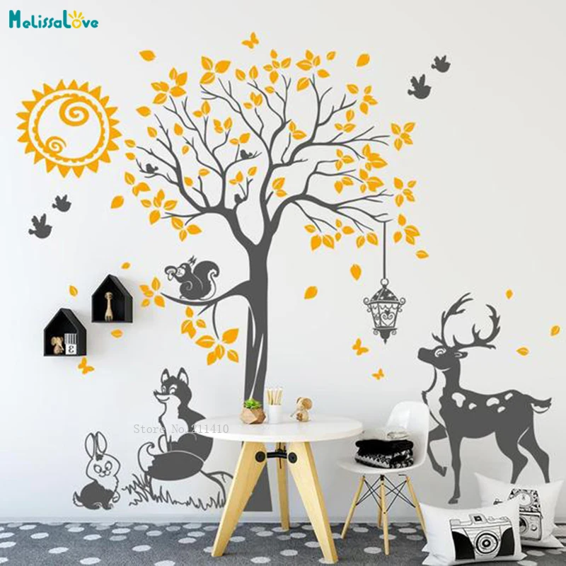 Large Tree Wall Sticker The wood of the sun Home Decor for Kids Baby Room Nursery Self-adhesive Cute Colorful Murals YT1051