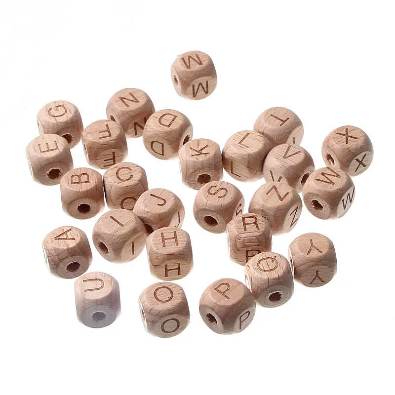 20pcs Natural Beech Wood Letter Beads Alphabet 