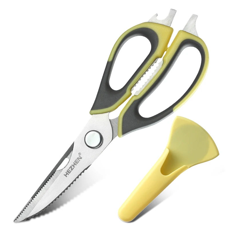 HEZHEN New Stainless Steel Multipurposes Kitchen Scissors Shears Tool for Chicken Poultry Fish Meat Vegetables Herbs with Cover