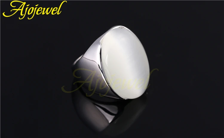 Ajojewel Size 7-10 Single Big White Opal Stone Finger Rings Men Women Fashion Jewelry Wholesale