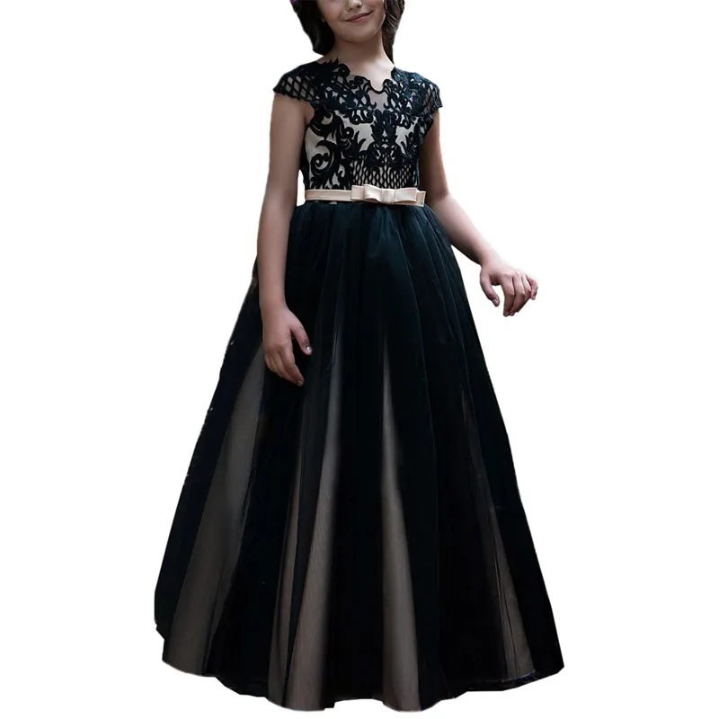 

black ball gowns for kids floor length party dresses for girls 2-12 years vestidos tulle mesh flower girls dresses for wedding