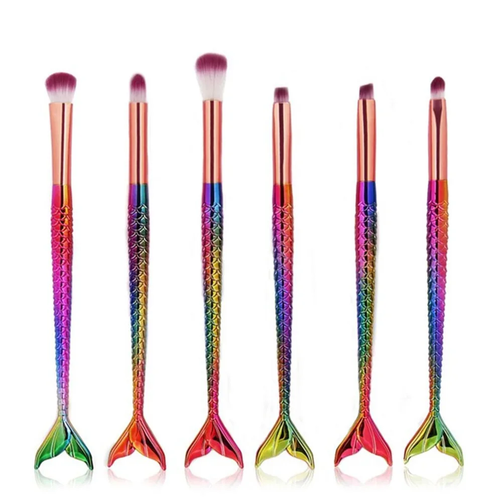 6 Pcs Mermaid Shape Eyes Makeup Brushes Set Eyeshadow Eyeliner Eyebrow Concealer Lip Eyes Makeup Brush Beauty Cosmetic Tools Kit