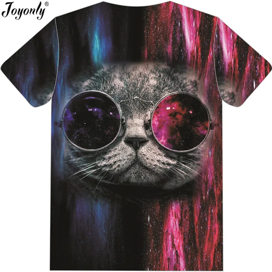 Joyonly Red Blue Space Galaxy Lovely Cat Head Print T Shirt 2018 Summer Boys Girls Cool Funny T-Shirt Children Casual Tees Tops