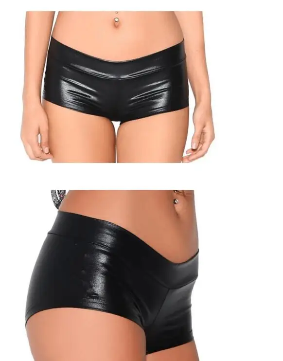 Vendas quentes! Calça curta sexy brilhante feminina, shorts elásticos de couro sintético, novo