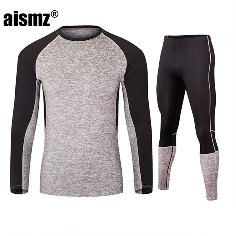 Aismz New Winter Men Thermal Underwear Sets Fleece Warm Long Johns Breathable Thermo Underwear Quick Dry Top and Pant Suit Tight