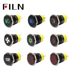 19mm 12v LED stainless steel black metal push button switch dashboard warning symbol momentary latching on off car racing switch