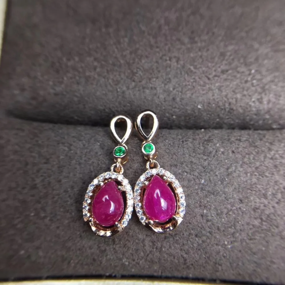 Natural ruby stud earring Free shipping Original real ruby 925 sterling silver 5*7mm*2pcs gemstone For men or women