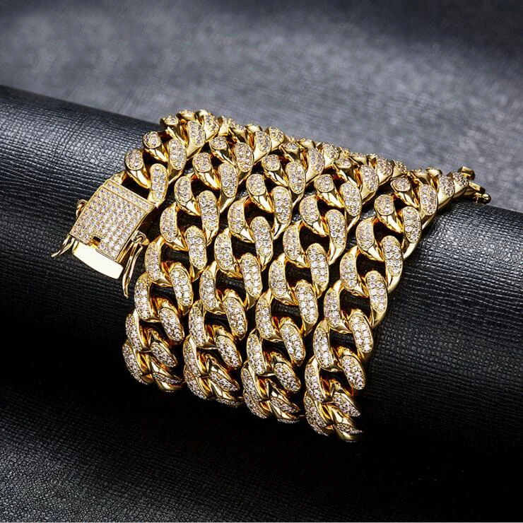 2018 USA Miami cuban link chain micro pave AAA sparking bling cubic zirconia wide chain hip hop Rock bling men cool necklace