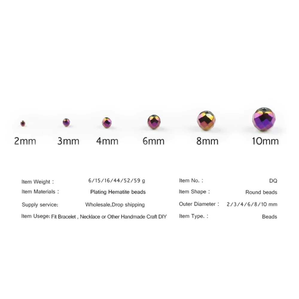 Wlyees chapeamento de cobre facetado redondo hematita contas espaçadoras contas soltas 2 4 6 8 10mm bola para diy jóias brinco pulseira fazendo