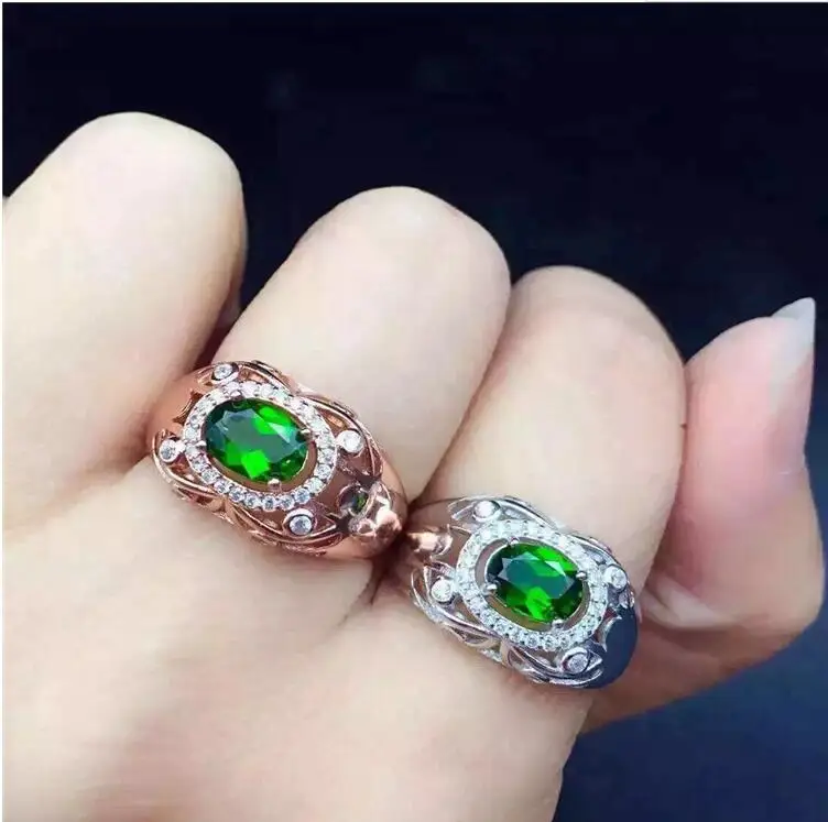 

Natural Diopside ring Free shipping Natural green diopside 925 sterling silver Fine jewelry ring For men or women 5*7mm