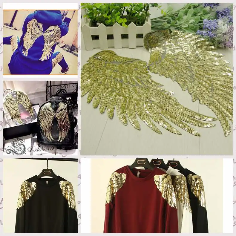 Cloth Patch   Affixed Chapter Sequin Embroidery Wings Golden Section Clothing Accessories with  Adhesive Large Paillette