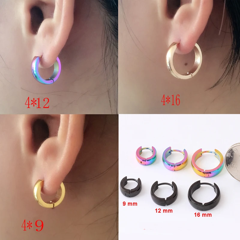 Alisouy 4mm width 2pcs Mens Women 316L Stainless Steel hip hop Helix Ear Circle Hoop Earrings Huggies Piercing Jewelry