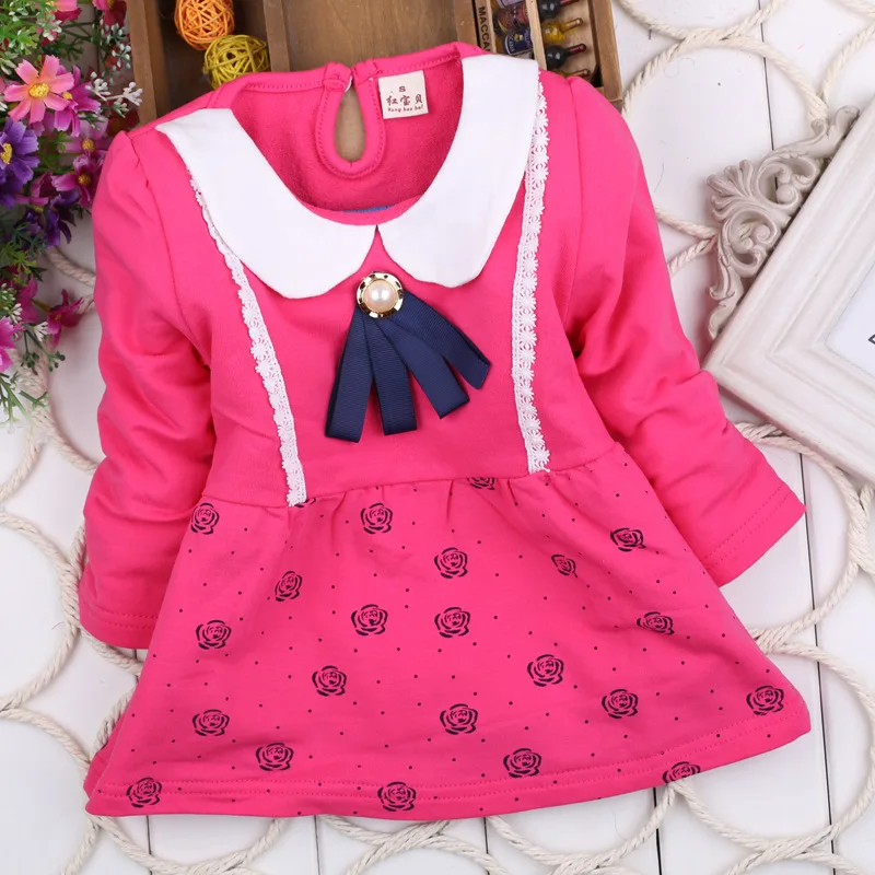 

2015 spring new 1pcs/lot Korean baby girls long-sleeved 100% cotton flower sarong Recommend 7-24 months dress for girls