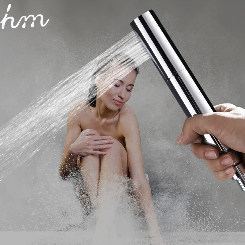 hm With Switch 2Functions Handheld Shower Pressure Rain Pulse Spray Gun Round Showerhead Bathroom Accessies Brass Chrome Faucets