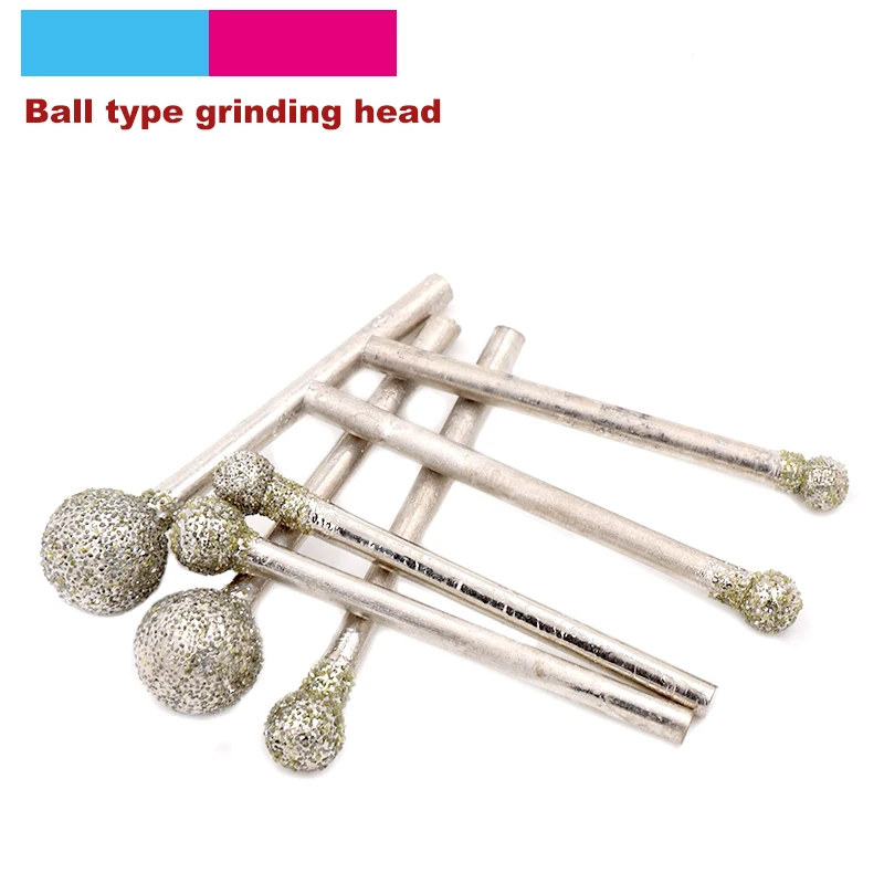 5pcs 3mm Shank Spherical Diamond Polishing Grinding Head Mounted Points Grinding Bit For Dremel Rotary Tools Needle Grit 60