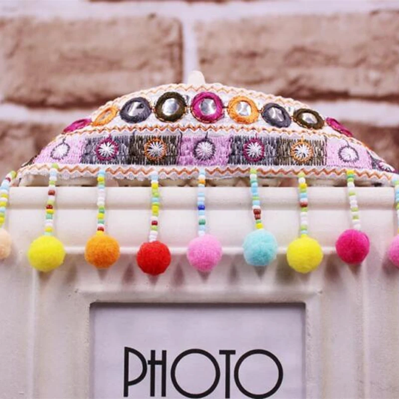 Beads Tassel Lace Trim Bohemian Style Mirror Ribbon Pompom Trim Sewing On Clothes Bag Crafts Accessories Fringe Braid Ribbon