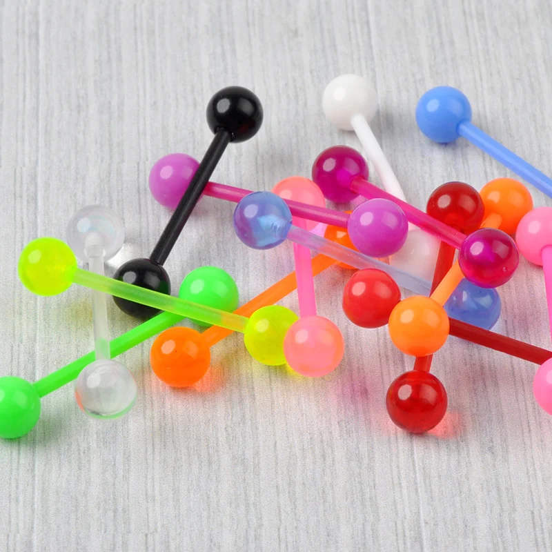 10Pcs Mixed Colorful Flexible Silicone Barbell Stud Tongue Ring Ball Bars Belly Navel Rings Stud Body Piercing Jewelry Wholesale