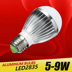 Lámpara LED de aluminio E27 IC, 5W, 7W, 9W, 220V, 230V, 240V, 2835 luces, bombilla LED, iluminación de metal plateado de alto brillo