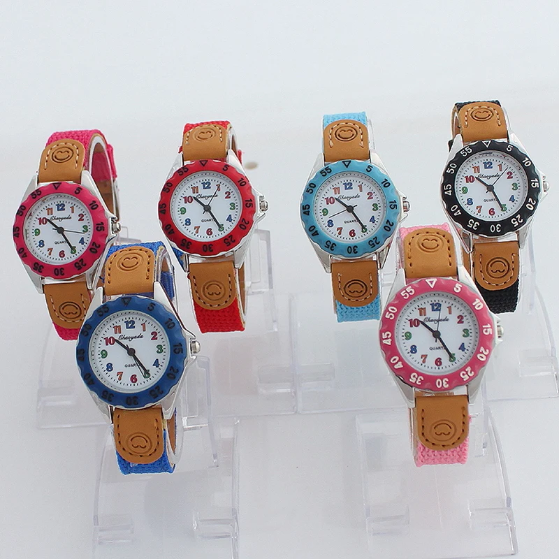 10pcs Mixed Bulk Boys Girls Watch Kids Children's Watches Fabric Strap Student Time Wristwatch Gifts Colorful Number Dial Clock