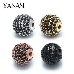 1PCS Round Beads For Jewelry Making Ball Beads Copper Metal  Zircon DIY Woman Man Bracelets Necklace Gift