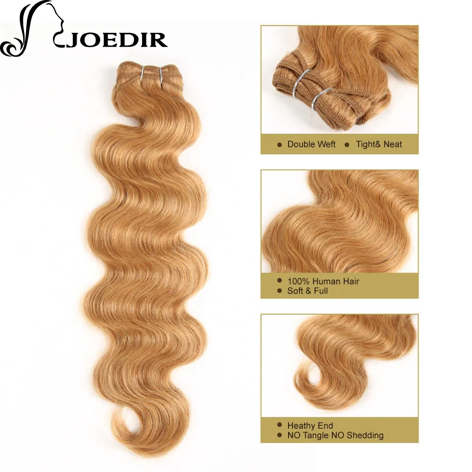 Joedir Pre-Colored Ombre Honey Blonde Human Hair Bundles Body Wave Brazilian Hair Weave Bundles 3PC Remy Hair weft 27# Deal